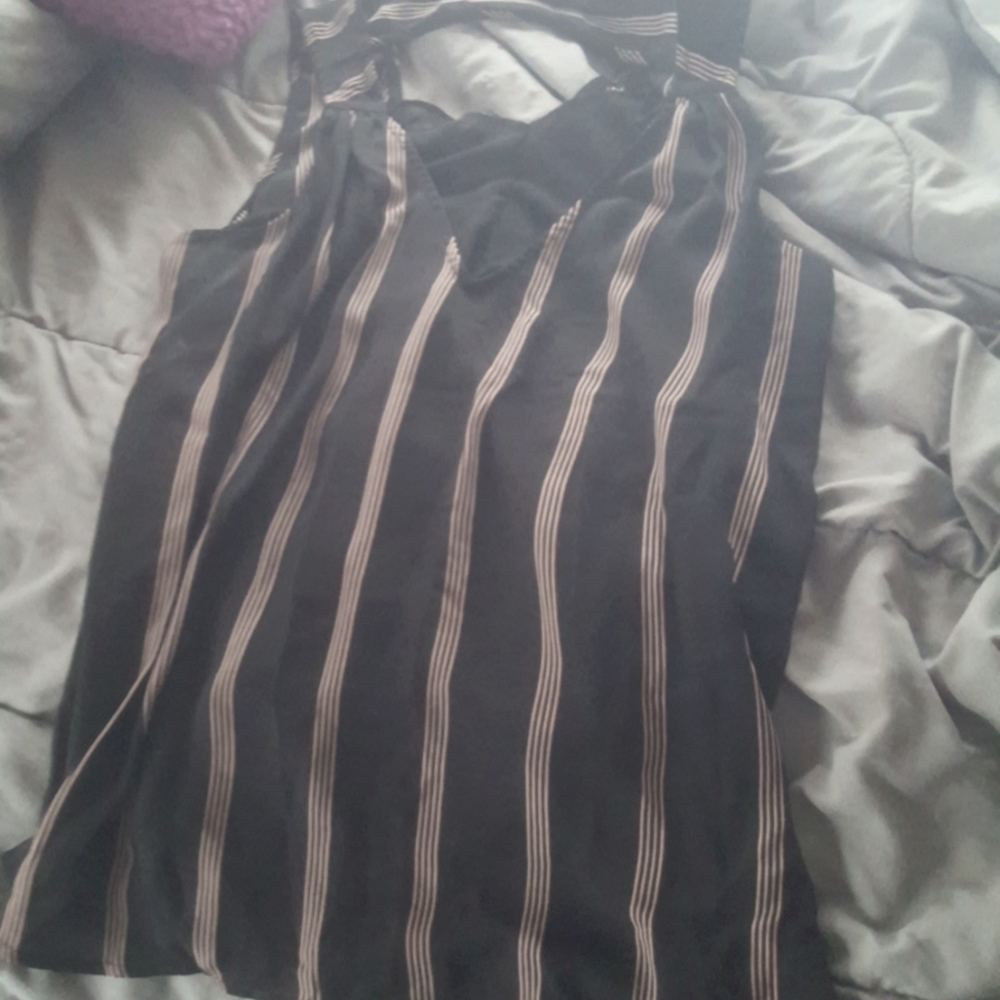 Black and pink striped sleeveless blouse